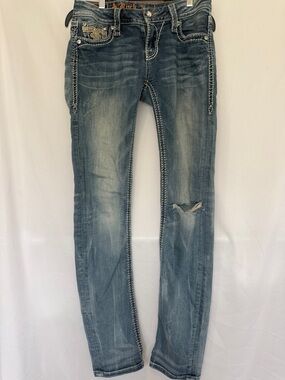 Rock Revival Light Blue Skinny Jeans with Distressed Knee